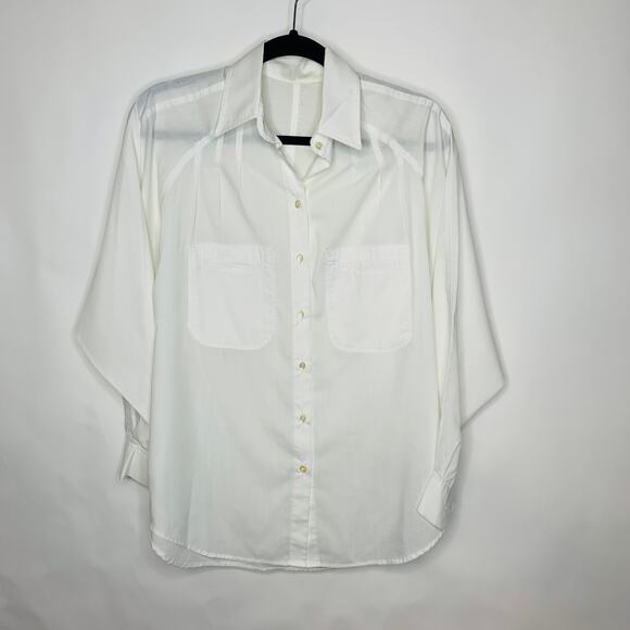 Vintage 90s White Button Front Blouse Handmade Sz Medium - Picture 1 of 10